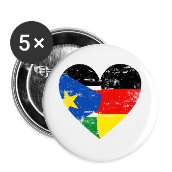 Soudan du Sud Allemagne drapeau coeur - Lot de 5 petits badges (25 mm) - blanc - Devant