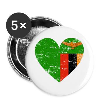 Zambia Flag Heart - Buttons small 1''/25 mm (5-pack) - white - Front