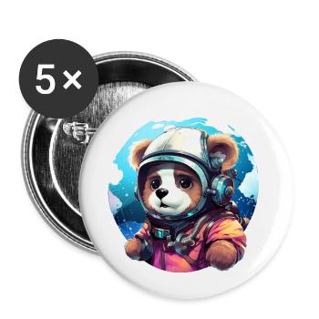 Süßer Bär im Astronauten Style. Bären Outfit - Buttons klein 25 mm (5er Pack) - Weiß - Vorne