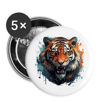 Bengal Tiger – King Tiger Face Zoo - Buttons small 1''/25 mm (5-pack) - white - Front