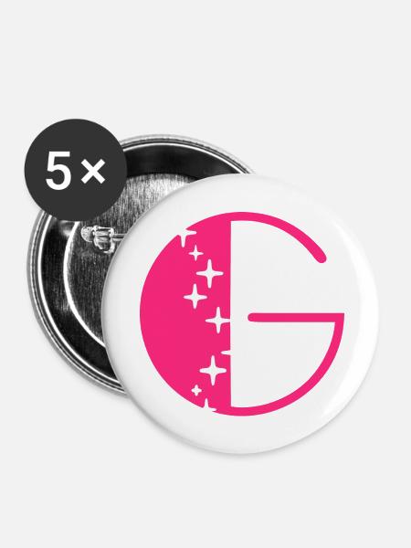 Buchstabe G Glitzer - Buttons klein 25 mm (5er Pack) - Weiß