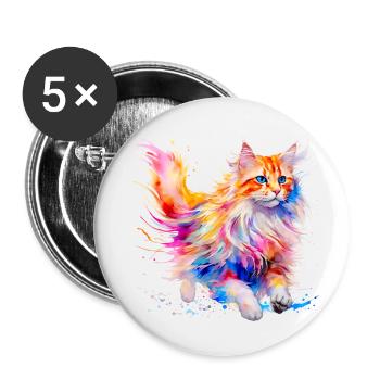 Long Haired Cat, Maine Coon in Colors - Buttons small 1''/25 mm (5-pack) - white - Front