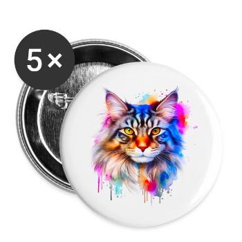 Maine Coon Cat - Buttons small 1''/25 mm (5-pack) - white - Front
