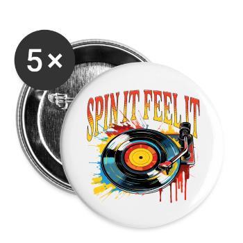 Disque Vinyle LP Platine Rétro - Lot de 5 petits badges (25 mm) - blanc - Devant