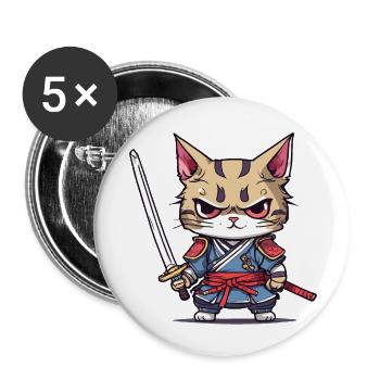 Samurai Cat #1 - Buttons small 1''/25 mm (5-pack) - white - Front