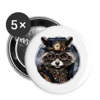 Steampunk Raccoon - Buttons small 1''/25 mm (5-pack) - white - Front