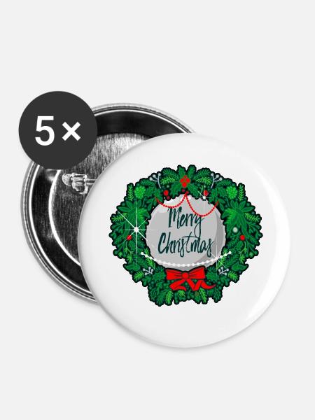 Weihnachtskranz Frohe Weihnachten ohne - Buttons klein 25 mm (5er Pack) - Weiß