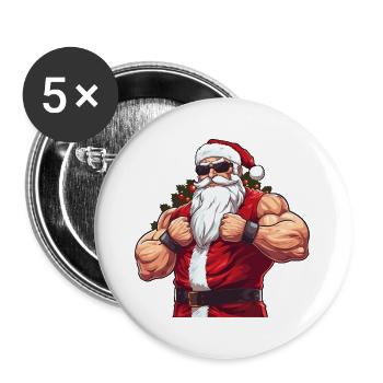 Bath Santa Claus Muscles Strong Christmas - Buttons small 1''/25 mm (5-pack) - white - Front