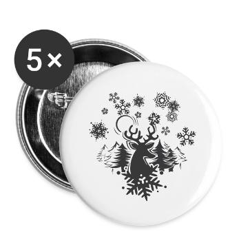 Flocons de neige Noël Hiver Rennes Orignal - Lot de 5 petits badges (25 mm) - blanc - Devant