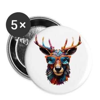 Deer with sunglasses, power animal traditional costume village festival - Buttons small 1''/25 mm (5-pack) - white - Front