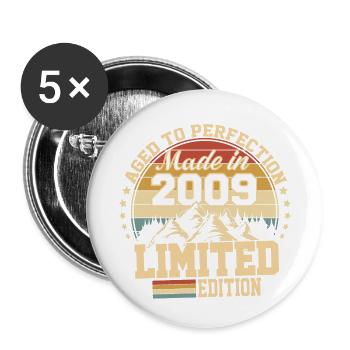 Hergestellt im Jahr 2009 - Mit Perfektion gereift - Buttons klein 25 mm (5er Pack) - Weiß - Vorne