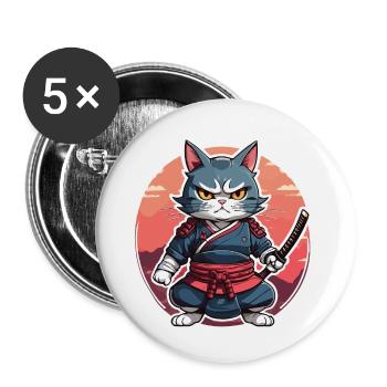 Samurai Cat #16 - Buttons small 1''/25 mm (5-pack) - white - Front