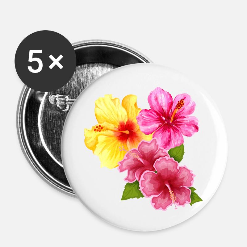 Hawai Aloha Flowers - Buttons small 1''/25 mm (5-pack) - white