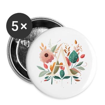 A Typografie mit Blumen - Buttons klein 25 mm (5er Pack) - Weiß - Vorne
