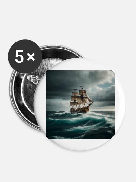 Piratenschiff - Buttons klein 25 mm (5er Pack) - Weiß
