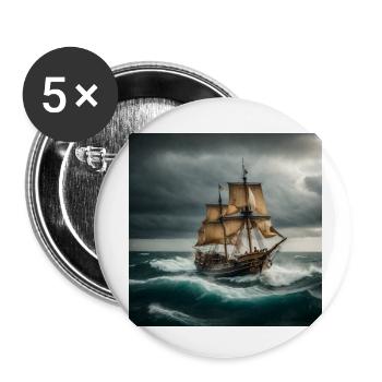 Bateau pirate dans une mer agitée - Lot de 5 petits badges (25 mm) - blanc - Devant