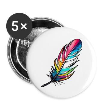 Plume/plume d'écriture/plume d'oiseau/plume de duvet - Lot de 5 petits badges (25 mm) - blanc - Devant