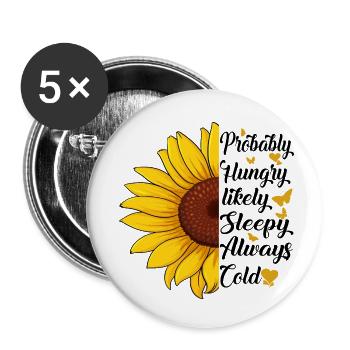 probably hungry likely sleepy always cold Vintage - Lot de 5 petits badges (25 mm) - blanc - Devant