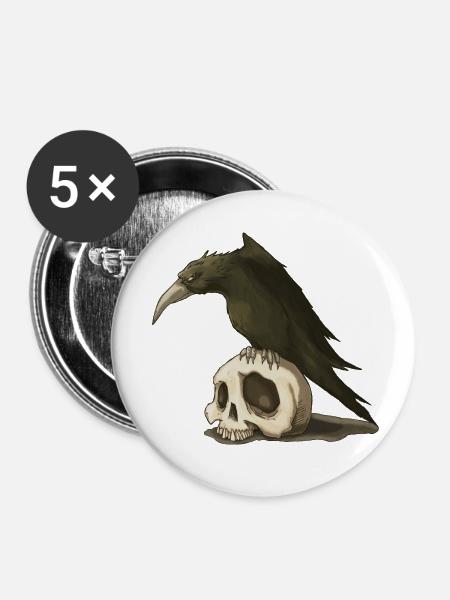 Crow and Skull - Buttons klein 25 mm (5er Pack) - Weiß