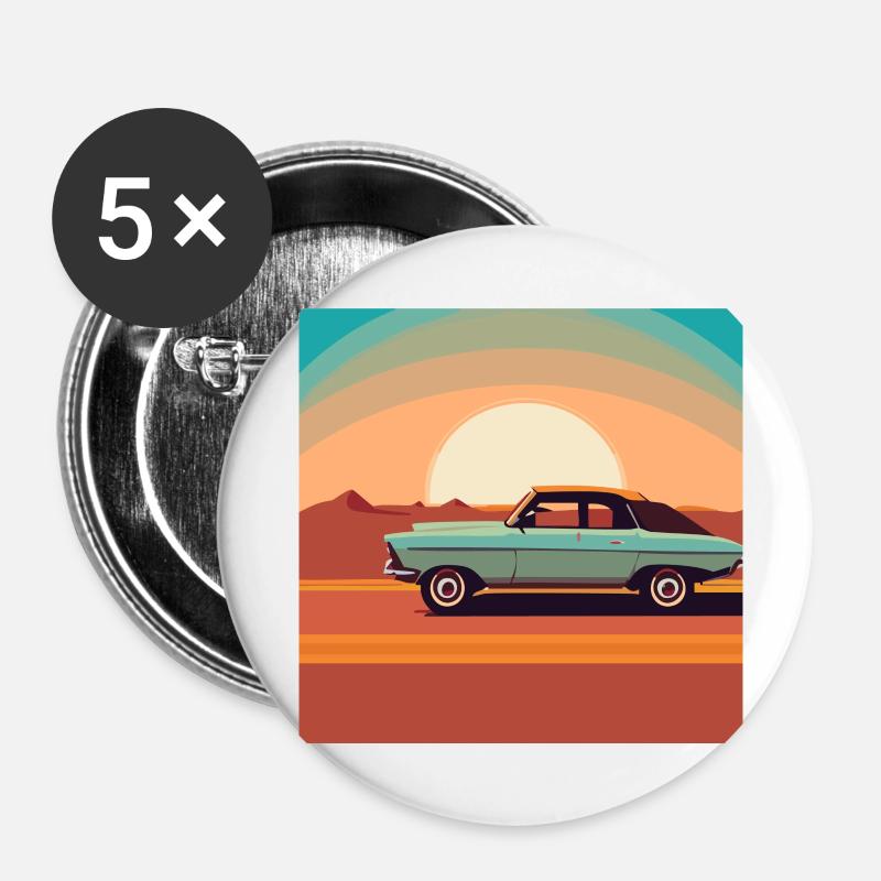 Oldimter / Auto / Sonnenuntergang - Buttons klein 25 mm (5er Pack) - Weiß