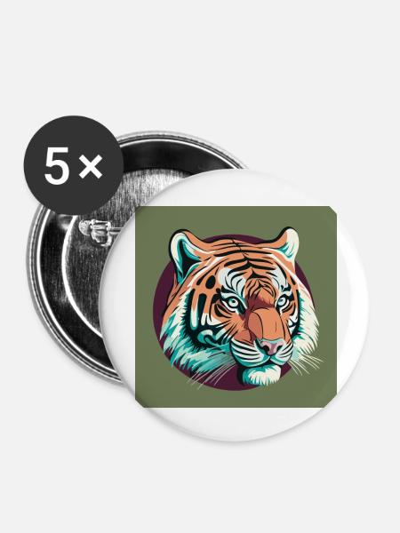 Tiger / Raubkatze - Buttons klein 25 mm (5er Pack) - Weiß