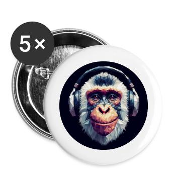 Singe cool avec des écouteurs - Lot de 5 petits badges (25 mm) - blanc - Devant