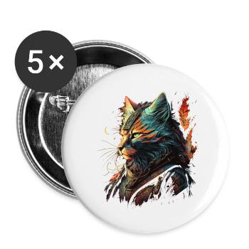 A Fantasy Warrior Cat - Buttons small 1''/25 mm (5-pack) - white - Front