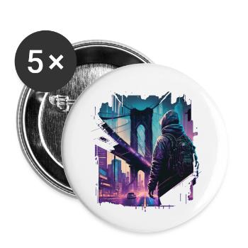 Brooklyn Bridge Cyberpunk - Buttons klein 25 mm (5er Pack) - Weiß - Vorne