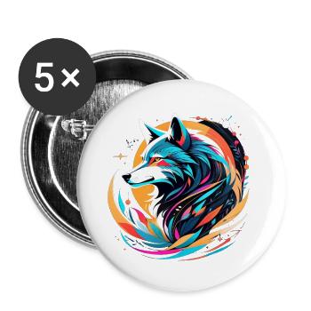 Wolf and Mountain - Protective Nature - Buttons small 1''/25 mm (5-pack) - white - Front