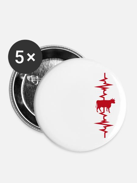 Kuh-Herzschlag - Buttons klein 25 mm (5er Pack) - Weiß