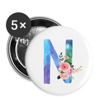 Lettre N watercolor - Lot de 5 petits badges (25 mm) - blanc - Devant
