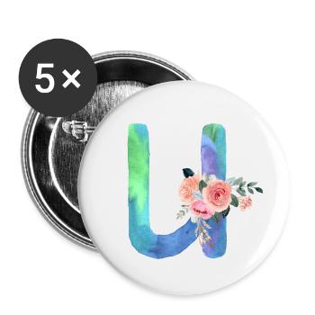Lettre u watercolor - Lot de 5 petits badges (25 mm) - blanc - Devant