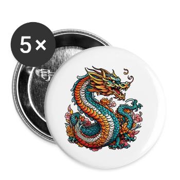 Asiatischer Drache - Japan - Chinesisch - Buttons klein 25 mm (5er Pack) - Weiß - Vorne