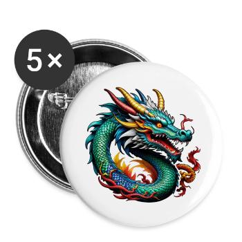 Asiatischer Drache - Japan - Chinesisch - Buttons klein 25 mm (5er Pack) - Weiß - Vorne