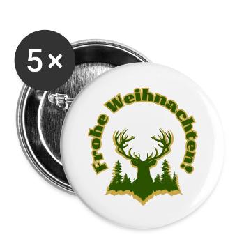 Frohe Weihnachten Silhouette Hirsch Wald grün gold - Buttons klein 25 mm (5er Pack) - Weiß - Vorne