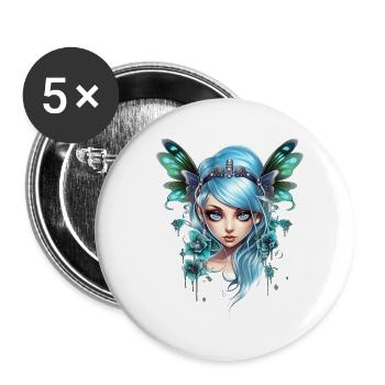 Fée Papillon aux cheveux bleus – Fantaisie - Lot de 5 petits badges (25 mm) - blanc - Devant