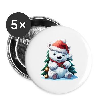 Ours polaire / Animal / Norpol / Hiver / Enfantin / Doux - Lot de 5 petits badges (25 mm) - blanc - Devant