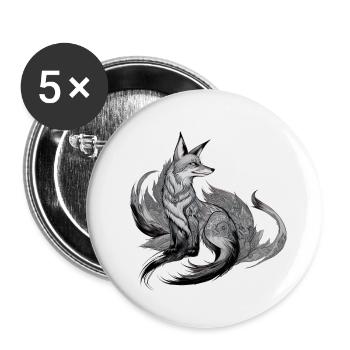 Fox Mandala Drawing Complex Nature Wilderness - Buttons small 1''/25 mm (5-pack) - white - Front