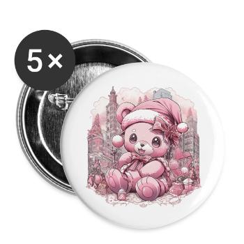 Pink Teddy 1 - Buttons small 1''/25 mm (5-pack) - white - Front