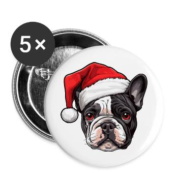 Bouledogue Français tête de chien Noël - Lot de 5 petits badges (25 mm) - blanc - Devant