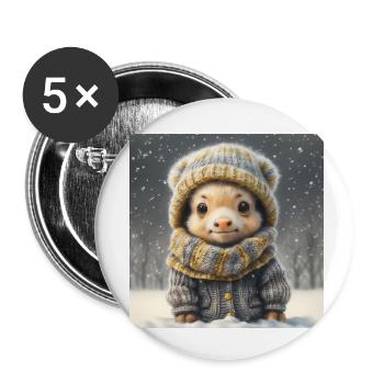 Mignon animal fantastique avec des vêtements dans la neige - Lot de 5 petits badges (25 mm) - blanc - Devant
