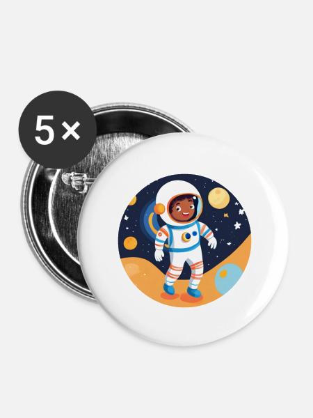 Kosmisches Kinderabenteuer - Buttons klein 25 mm (5er Pack) - Weiß