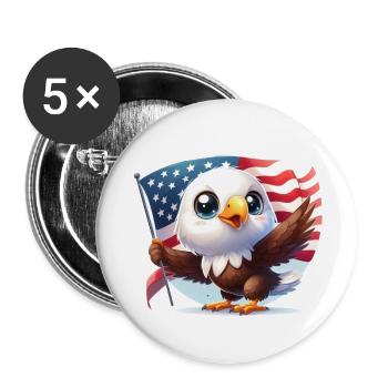 Pygargue à tête blanche mignon avec drapeau des États-Unis - Lot de 5 petits badges (25 mm) - blanc - Devant