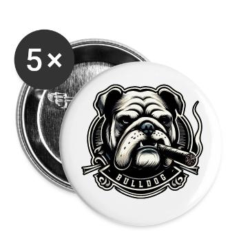 Bulldogge mit Zigarre - Buttons klein 25 mm (5er Pack) - Weiß - Vorne