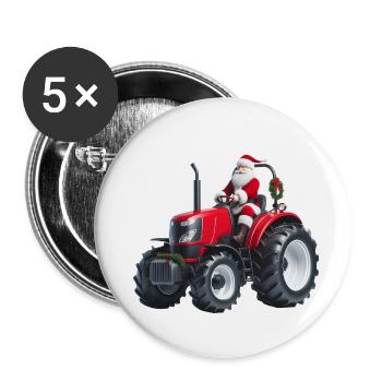 Santa Claus driving on red tractor - Buttons small 1''/25 mm (5-pack) - white - Front