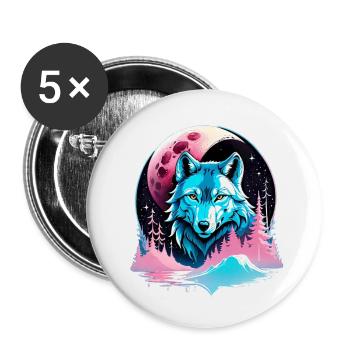 Wolf und Mond - Buttons klein 25 mm (5er Pack) - Weiß - Vorne