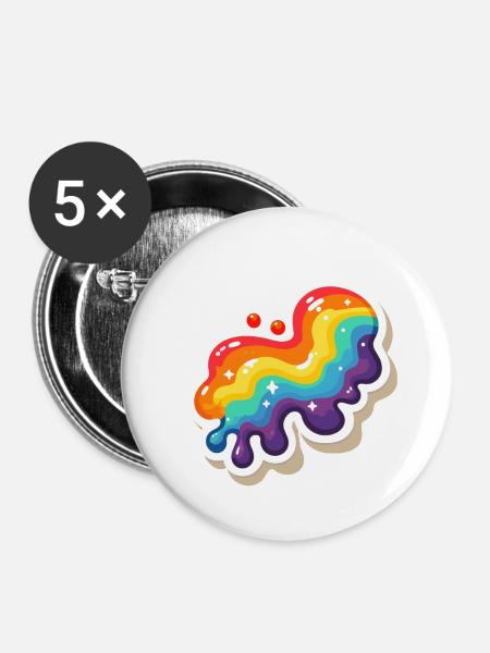Regenbogen-Pouring-Farbe - Buttons klein 25 mm (5er Pack) - Weiß