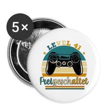 Level 41 Freigeschaltete Geschenkidee 41 Jahre - Buttons klein 25 mm (5er Pack) - Weiß - Vorne