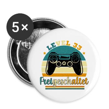 Level 33 Freigeschaltete Geschenkidee 33 Jahre - Buttons klein 25 mm (5er Pack) - Weiß - Vorne