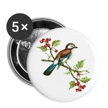 Bunter Vogel - Buttons klein 25 mm (5er Pack) - Weiß - Vorne